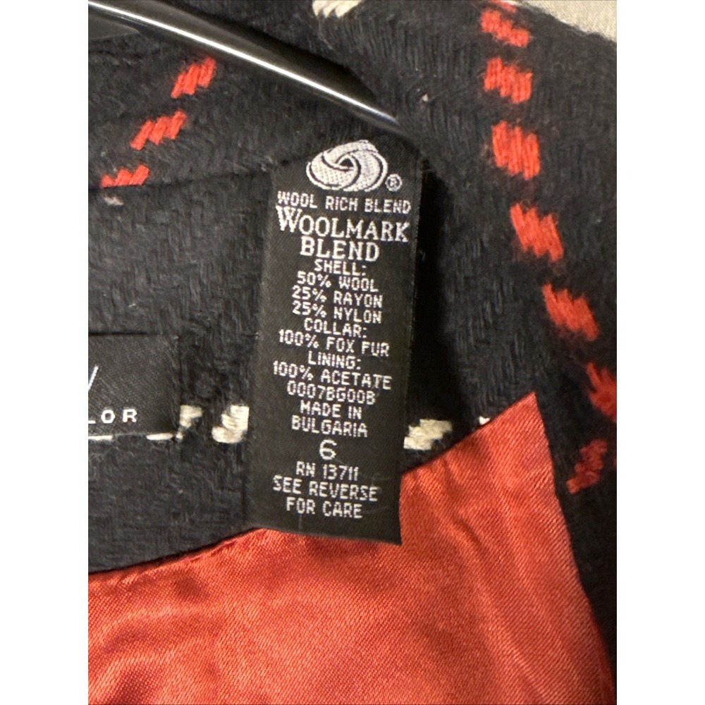 Vintage Lord & Taylor Identity Black Red White Diamond Wool Blend Coat Luxury 6 - Picture 9 of 16